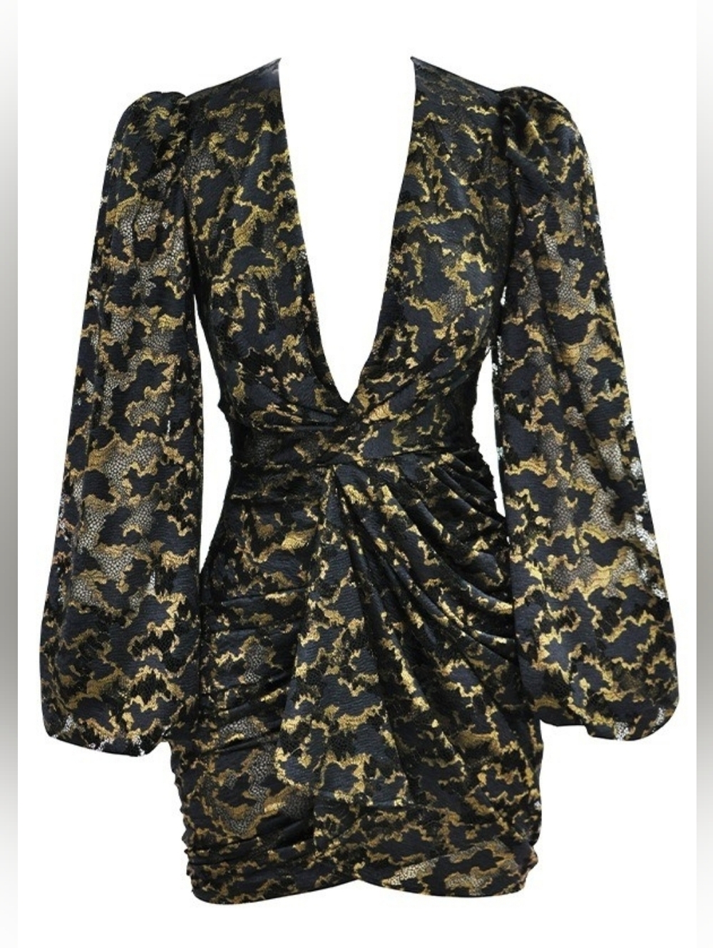 House of CB Lotus Black and Gold Plunge Mini Dress